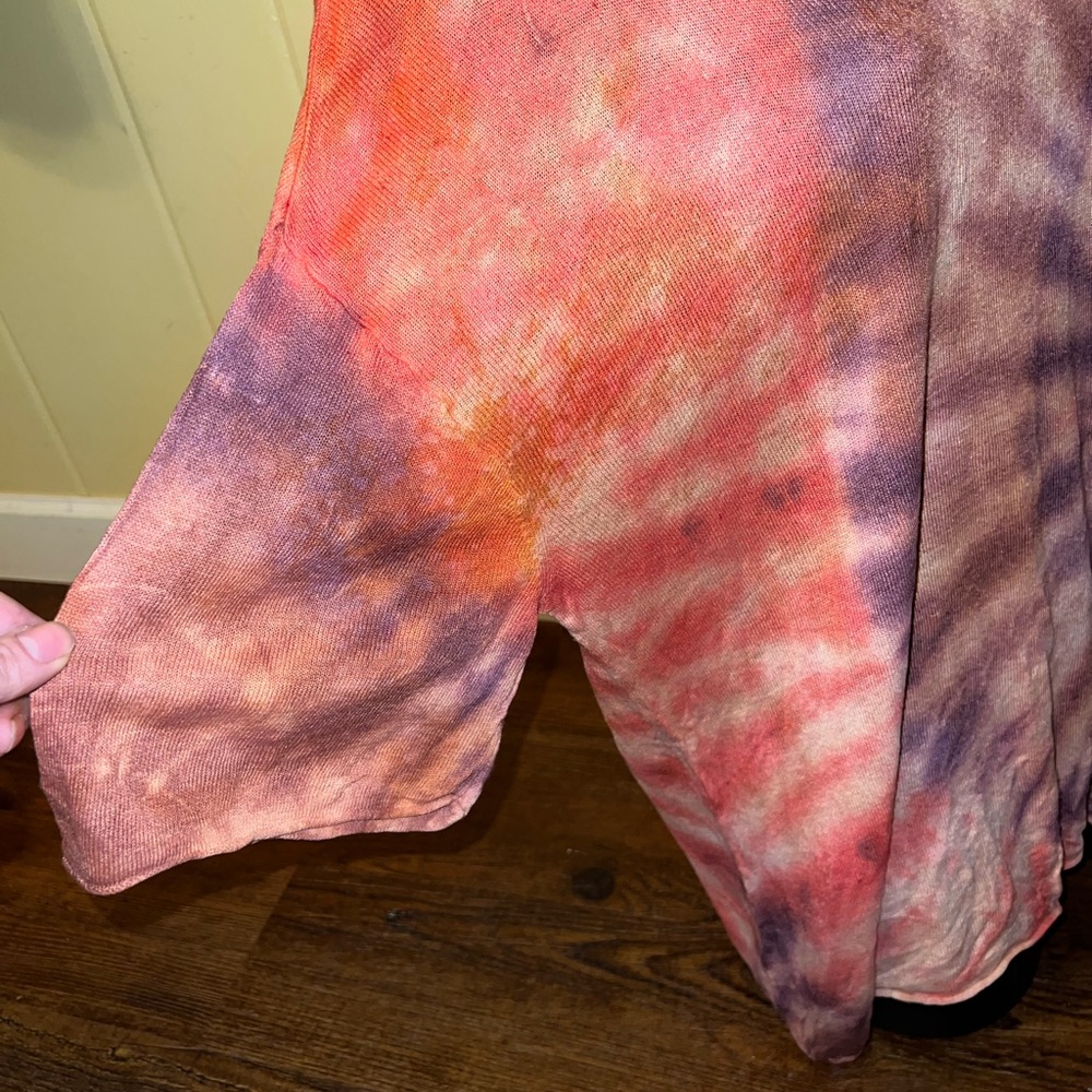 By Together Brown, Red & Purple Tie-Dye Linen Scoop Neck Short Sleeve Top Size L - Picture 6 of 13
